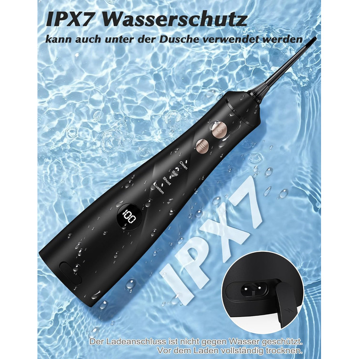 Електрична ірigator для порожнини рота Munddusche: 5 насадок, 4 режими, IPX7, для дому та подорожей