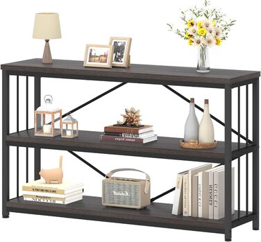 Низька полиця для книг IBF з 3 ящиками, індустріальний стиль, 120x34x74 см, темний дуб