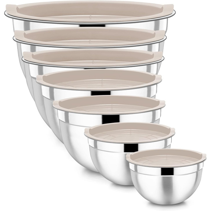 Набір місок Homikit з нержавіючої сталі, 6 штук, з кришкою, для приготування, випікання та сервірування, 6.5/4.5/2/2.5/1.5/1.2 л (Хакі, 7)