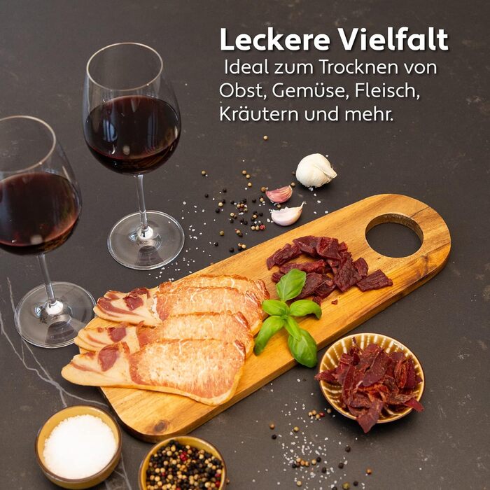 Дегідратор Vita 5 з 6 решітками для сушіння фруктів, овочів та м'яса. Поверхня сушіння 0,7 м², регулювання температури 35-75°C, таймер 24 год, LED дисплей, 650W