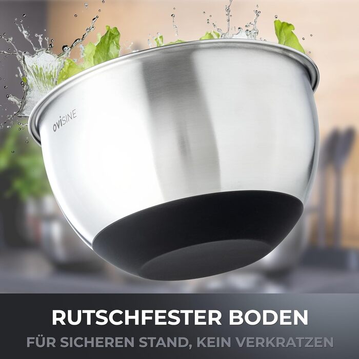 Набір мисок Roumare з нержавіючої сталі | 3 шт. | ⌀ 24, 20, 16 см | Миски для змішування, салатники | Кухня | Нековзний дно | 1,0л - 2,5л - 4,5л | З аксесуарами