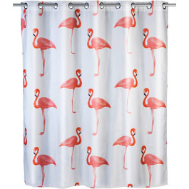 Шторка для душу WENKO проти цвілі Flamingo Flex, текстильна шторка з ефектом проти цвілі, великі інтегровані кільця для кріплення до душової штанги, що миється, водовідштовхувальна, 180 х 200 см