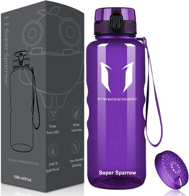 Пляшка для пиття Super Sparrow-герметична пляшка для води об'ємом 1,5 л-спортивна пляшка без бісфенолу А / Школа, спорт, вода, велосипед (2-матова орхідея)
