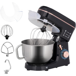 Кухонна машина HOMCOM 1400W з чашею 5.5л з нержавіючої сталі, 6 швидкостей, міксер для тіста, з набором насадок