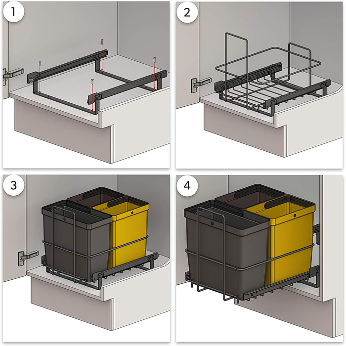 Висувна вбудована кошик для сміття з 3 кошиками (11l, 2x8l) в кольорах темно-сірий, жовтий, коричневий - Система поділу сміття Trio для кухні Нижній шафа - висувна корзина антрацит 32,8 x 43,3 x 35,4 см 11L 2x8l versch.Колір, 64 / 3a