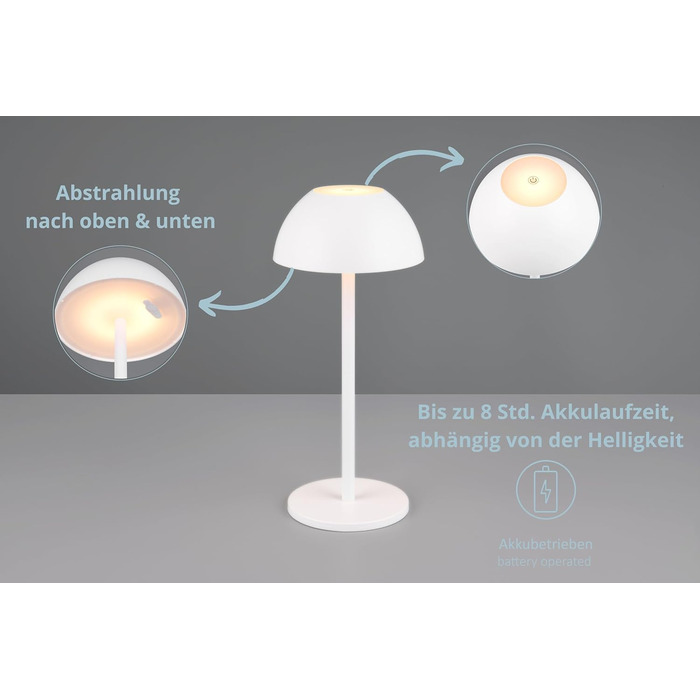 Бездротова настільна лампа Robert, LED, настільна лампа для дому та вулиці, диммування 4 рівнів, USB, 30 см, матовий білий