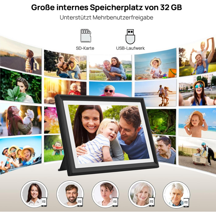 FRAMEO Цифровий фоторамка 15.6 дюймів WiFi, FHD 1920x1080, 32GB, IPS сенсорний екран, автоповорот, кріплення на стіну. Діліться фото та відео через додаток FRAMEO