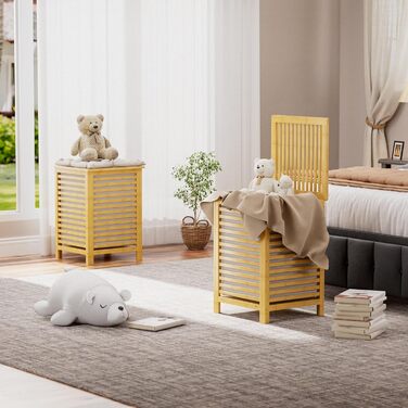 Кошик для білизни з бамбука SMIBUY з кришкою для зберігання одягу, іграшок та рушників (горіх, натуральний)