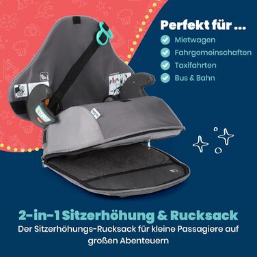 Trunki BoostApak 2-в-1: Автокрісло-бустер з рюкзаком для дітей (6+ років), i-Size, сірий (126-150 см)