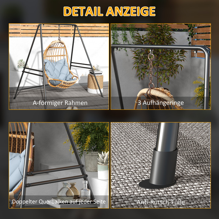 Каркас крісла-гамака Outsunny 178 x 143 x 180 см, з навантаженням до 150 кг, міцна підставка для підвісних крісел, ідеально підходить для внутрішнього та зовнішнього використання, чорний