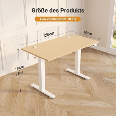 Електричний стіл Claiks з регулюванням висоти 120x60 см, з 3 функціями пам'яті, 2 гачками, бежевий