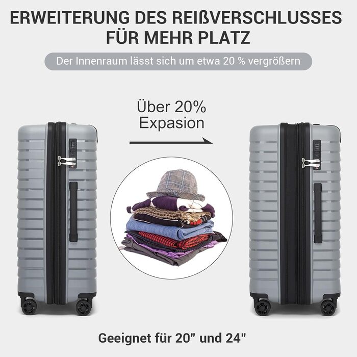 Чемодан KONO середнього розміру з жорстким корпусом, PP, з 4 колесами, розширюваний, легкий, з тримачем для напоїв та TSA замком (зелений, L)