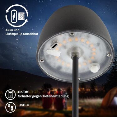 BRILONER Міні LED-лампа настільна бездротова IP44 з сенсором, регульована яскравість, акумулятор, замінне джерело світла, 8x20 см, антрацит