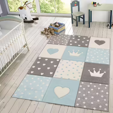 Дитячий килим TT Home для хлопчика і дівчинки, круглий, 3D смужки, зірки та крапки, синій, 160 см