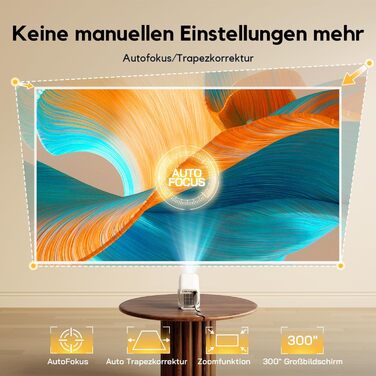 Smart проєктор AKIYO O4 з WiFi 6, Bluetooth 5.4, 4K, HDMI, USB, підтримкою PS5, автофокусом та автотрапецеїдною корекцією