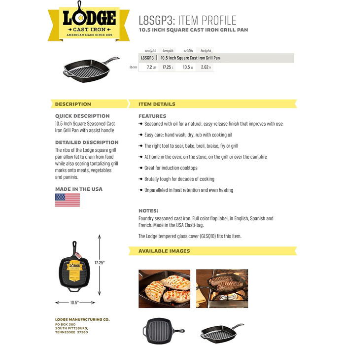 Сковорода-гриль Lodge L8SGP3 кутова зі стійкою та ручкою