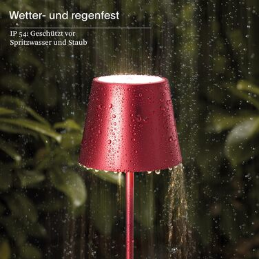 Маленька світлодіодна настільна лампа, що перезаряджається, з регулюванням яскравості, для приміщень і вулиць, захист від бризок IP54, висота 25 см, перезаряджається за допомогою Easy Connect, тривалість освітлення 12 годин, вишнево-червоний 250 мм