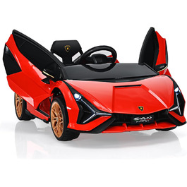 Дитячий електромобіль GOPLUS Lamborghini з пультом, Bluetooth, USB, музика, для дітей 3-8 років, білий/червоний