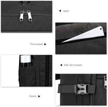 Рюкзак KONO для ручної поклажі літака, великий, водонепроникний, 55 x 35 x 20 см, 38L (Чорний)