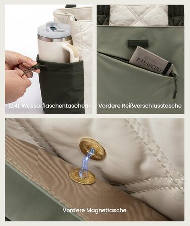 Сумка-шопер LOVEVOOK для жінок: велика, легка, для ноутбука 15,6/17,3 дюймів, робоча/університетська, для роботи, навчання, подорожей (бежево-зелений)