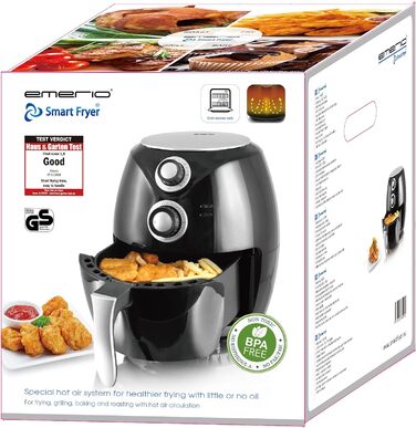 Аерофритюрниця Emerio SmartFryer Аерофритюрниця Фритюрниця з гарячим повітрям без додавання олії Здоровіше смаження Об'єм 3.6 літра Cool Touch Без бісфенолу А Швидке нагрівання 1450 Вт Добре з 1.9