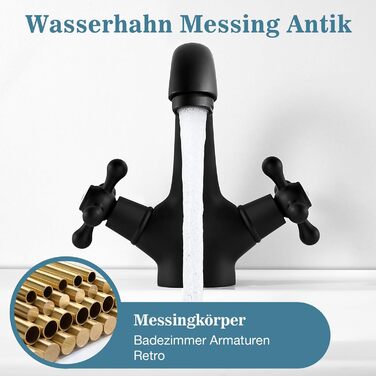 Чорний змішувач для ванної кімнати/умивальника з латуні, ретро стиль, 2-вентильний, G3/8
