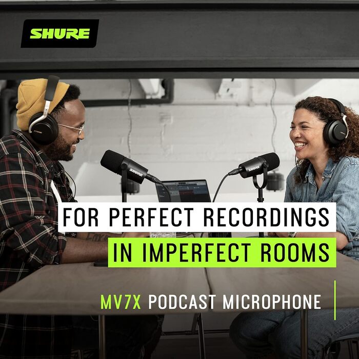 Динамічний XLR мікрофон Shure MV7X для подкастингу та вокалу, професійна якість, Voice Isolation, чорний