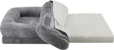 Ортопедичне, миється і нековзне ліжко для собак Джускі Шина - диван для собак 72 x 60 x 17 c пухнастий сірий диван для собак-ліжко для домашніх тварин Диван для собак (XL)