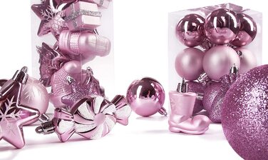 БРУБЕЙКЕР набір з 77 предметів Різдвяні дрібнички для ялинки-пластик / Срібло (Рожевий )