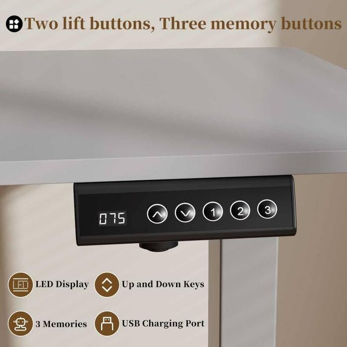 Електричний підйомний механізм для столу 2-ступеневий з пам'яттю, регульовані ніжки, сідайте-стоячи, сірий колір