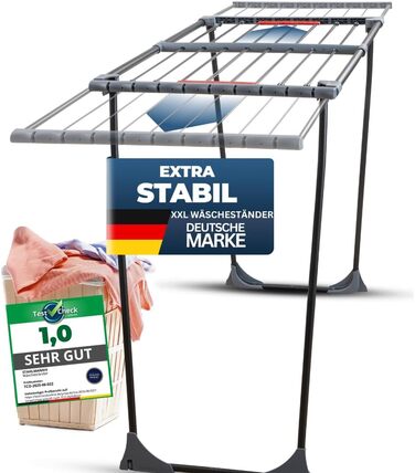 Розкладна сушилка для білизни STAHLMANN® - 20 м сушильної поверхні, чорна, з кріпленнями для дрібних речей, Made in EU