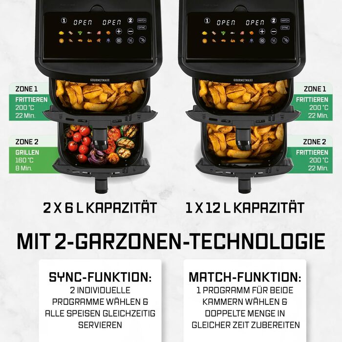 Фритюрниця повітряна GOURMETmaxx з двома камерами | 12 літрів | Airfryer з сенсорним дисплеєм