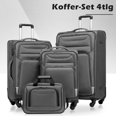 Набір валіз COOLIFE 4 в 1: велика сумка на плечі, валіза на 4 колесах, TSA-замок, сірий