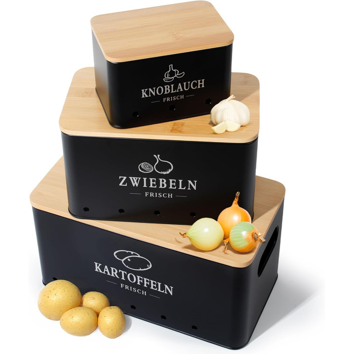 Набір контейнерів для зберігання картоплі, цибулі та часнику 3 шт. з циркуляцією повітря 360°