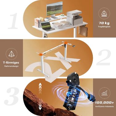 Регульований по висоті письмовий стіл Klicelor 140x60 см з LED-підсвіткою, розетками та підставкою для монітора, білий — ігровий та офісний стіл для роботи стоячи