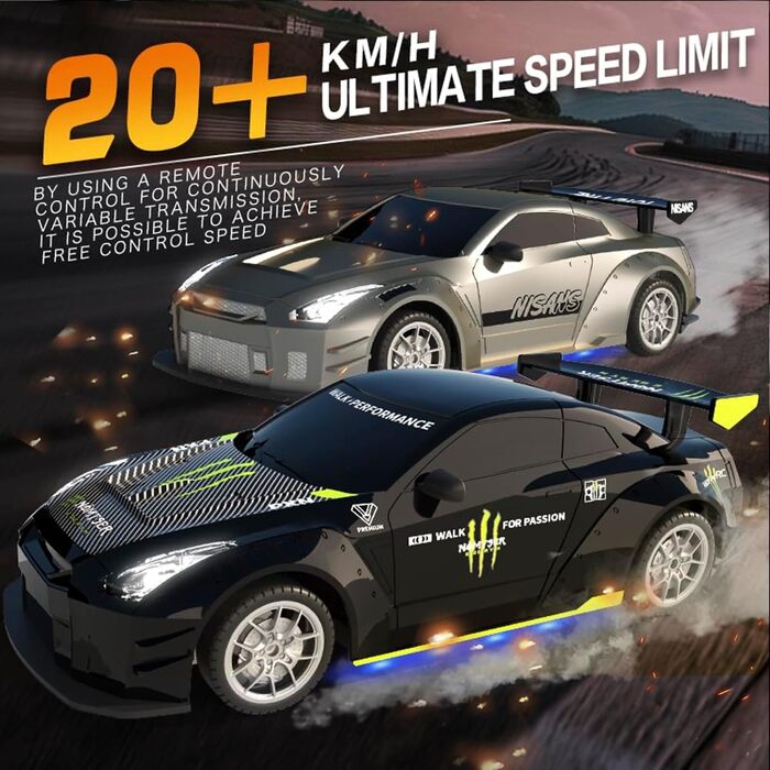 RC Дрифт-кар 1:24, 4WD, 2.4GHz, швидкість 20км/год, 2 батареї, LED-підсвічування (чорний)