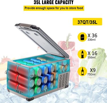 Автохолодильник VEVOR 35л нержавіюча сталь 12/24V, 220V: портативний компресорний міні-холодильник для авто, вантажівок, кемпінгу (-20°C до +20°C)