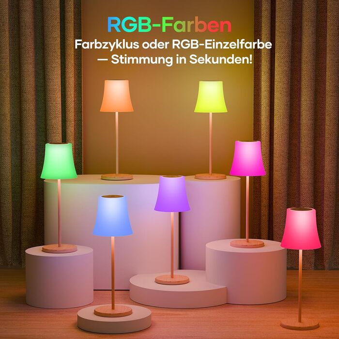 LED настільна лампа Suright бездротова з RGB, сенсорне керування, IP54, для дому та саду
