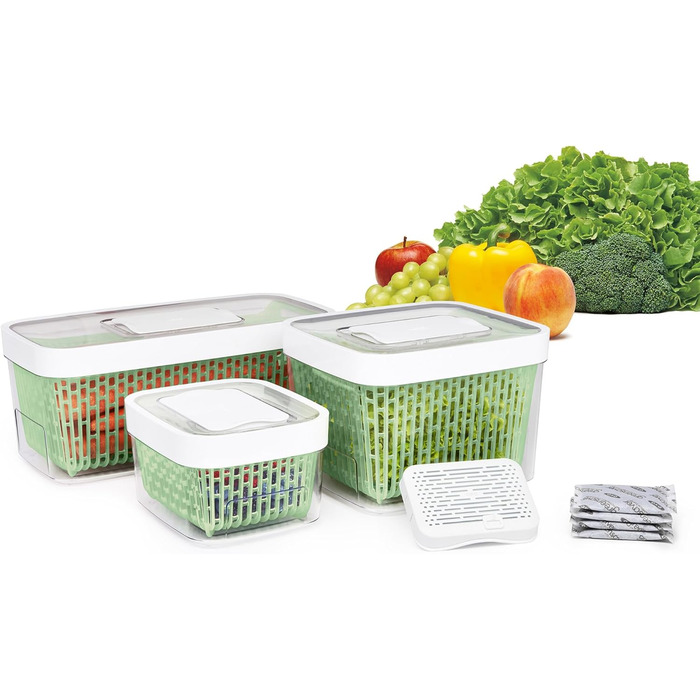 OXO Good Grips Greensaver Контейнер для зберігання продуктів, 4.7 л, з кришкою та вентиляцією, набір 4 шт.