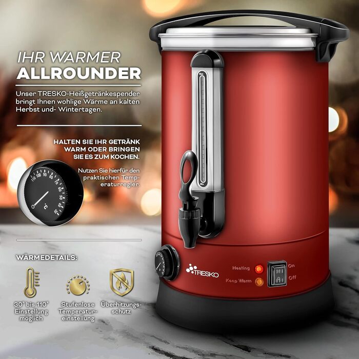Електричний казанок для глінтвейну TRESKO® на 30 літрів з нержавіючої сталі (2500W)