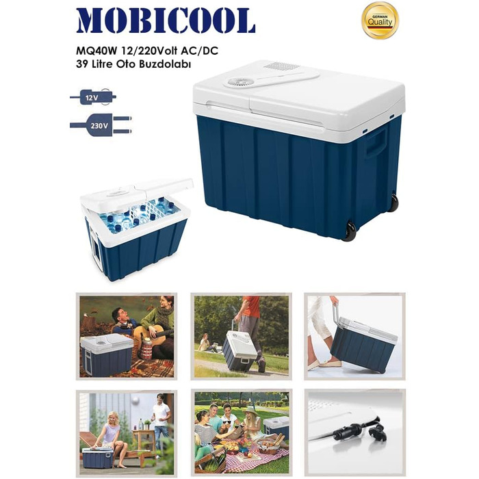 Автомобільний холодильник Mobicool MQ40W 39л, 12/230V, з колесами, блакитний - для авто, човна, кемпера