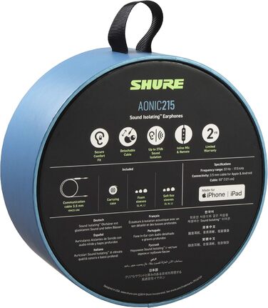 Дротові навушники Shure AONIC 215, прозорі, одноразові, внутрішньоканальні, знімні, міцні, сумісні з Apple/Android