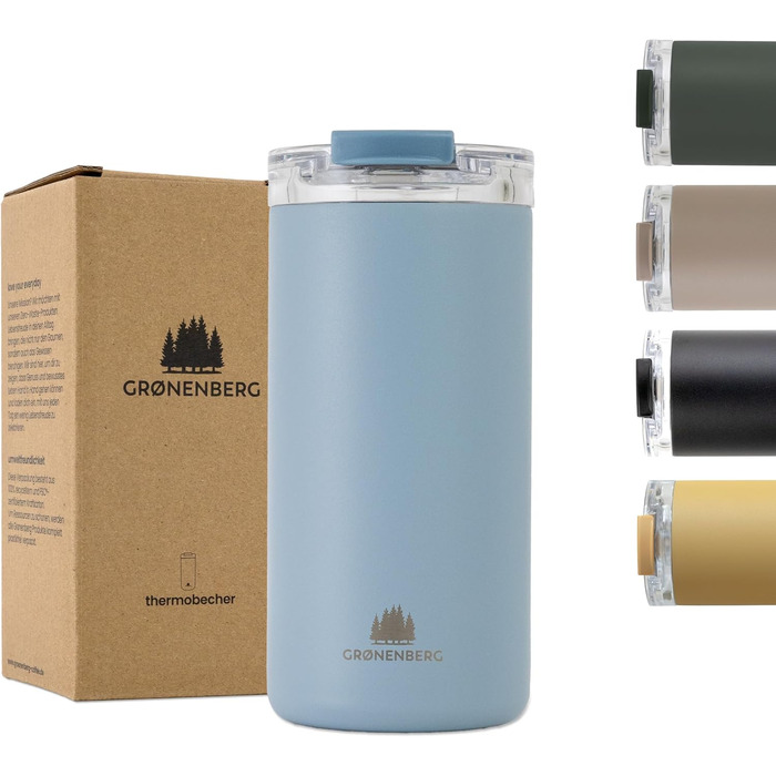 Термокружка Groenenberg 473 мл | Зберігає тепло до 4 годин | З переробленої нержавіючої сталі (Sky)