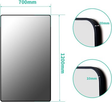 Дзеркало Boromal Spiegel Schwarz 100x60 см: прямокутне дзеркало з металевим каркасом для ванної кімнати, спальні, туалетного приміщення. Чорний колір.