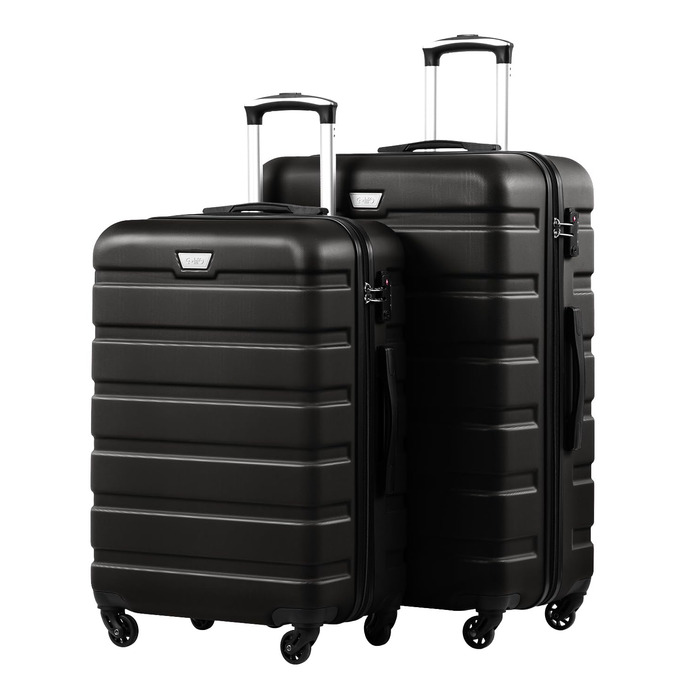 Набір валіз COOLIFE 2 шт. для подорожей на двох, PC+ABS, жорсткий корпус, легкі та міцні, обертові колеса 360°, блискавка YKK, TSA замок, чорний, L + XL