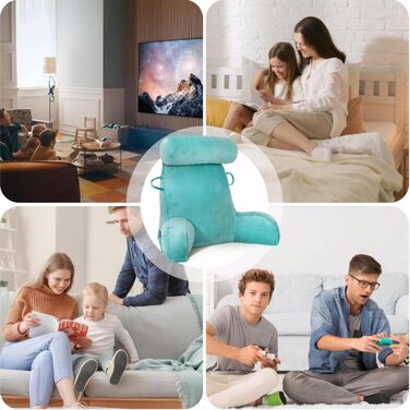 М'яке крісло-мішок для читання з велюру, для дорослих, з підтримкою спини та підлокітниками, з кишенею та знімним чохлом (кава) (синій/зелений)