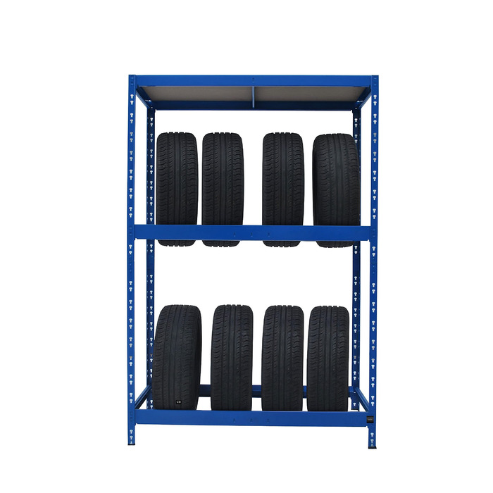 Металева стійка для шин 179x130x50 см, блакитна - 8-12 шин | Стійка для шин, стелаж для гаража, підвалу