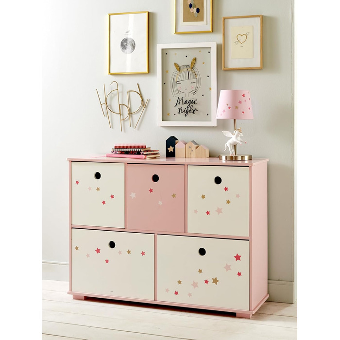 Дитяча тумбочка Vertbaudet з 5 ящиками для зберігання, колір Мідно-рожевий, з додатком