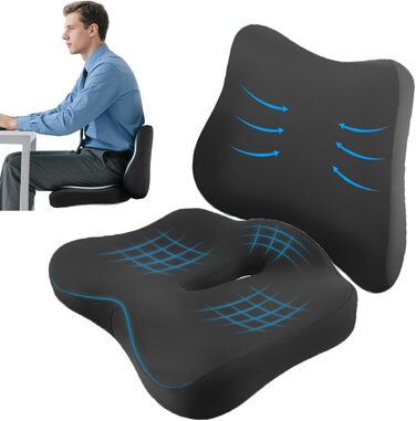Ортопедична подушка для сидіння та підтримки попереку, ергономічна подушка з піною з пам'яті для інвалідного візка, автокрісла та офісного крісла, для зняття навантаження, полегшення болю, підтримки попереку та стегна при тривалому сидінні