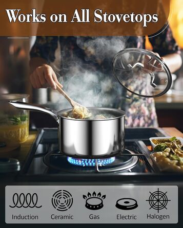 Набір каструль та сковорідок Cook N Home з нержавіючої сталі (7 предметів), склокришки, індукційне дно, придатний для миття в посудомийній машині, срібний